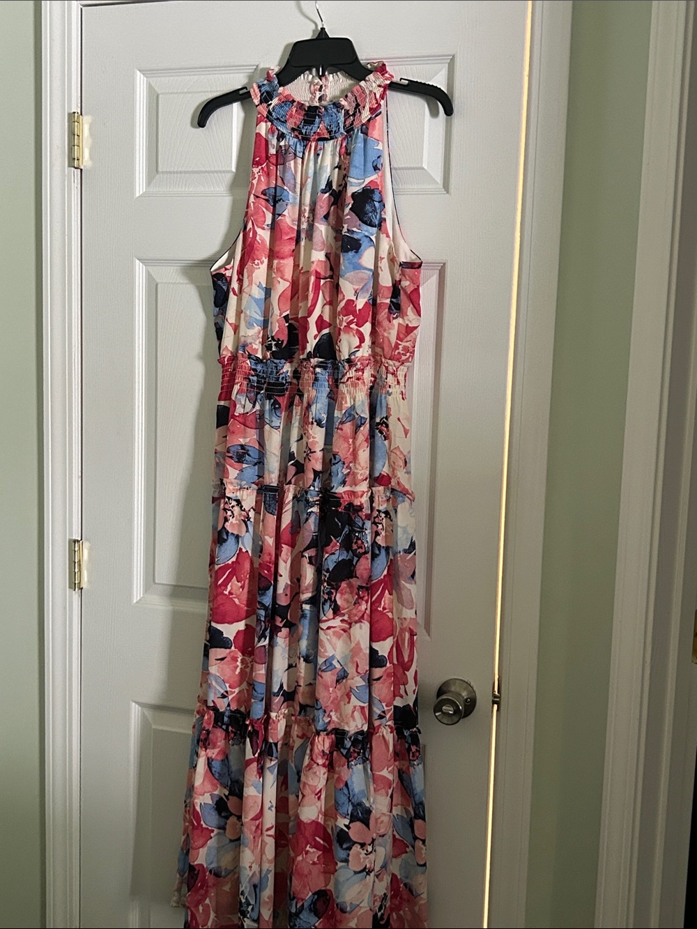 Nina Leonard Pink and Blue Floral Halter Maxi Dress